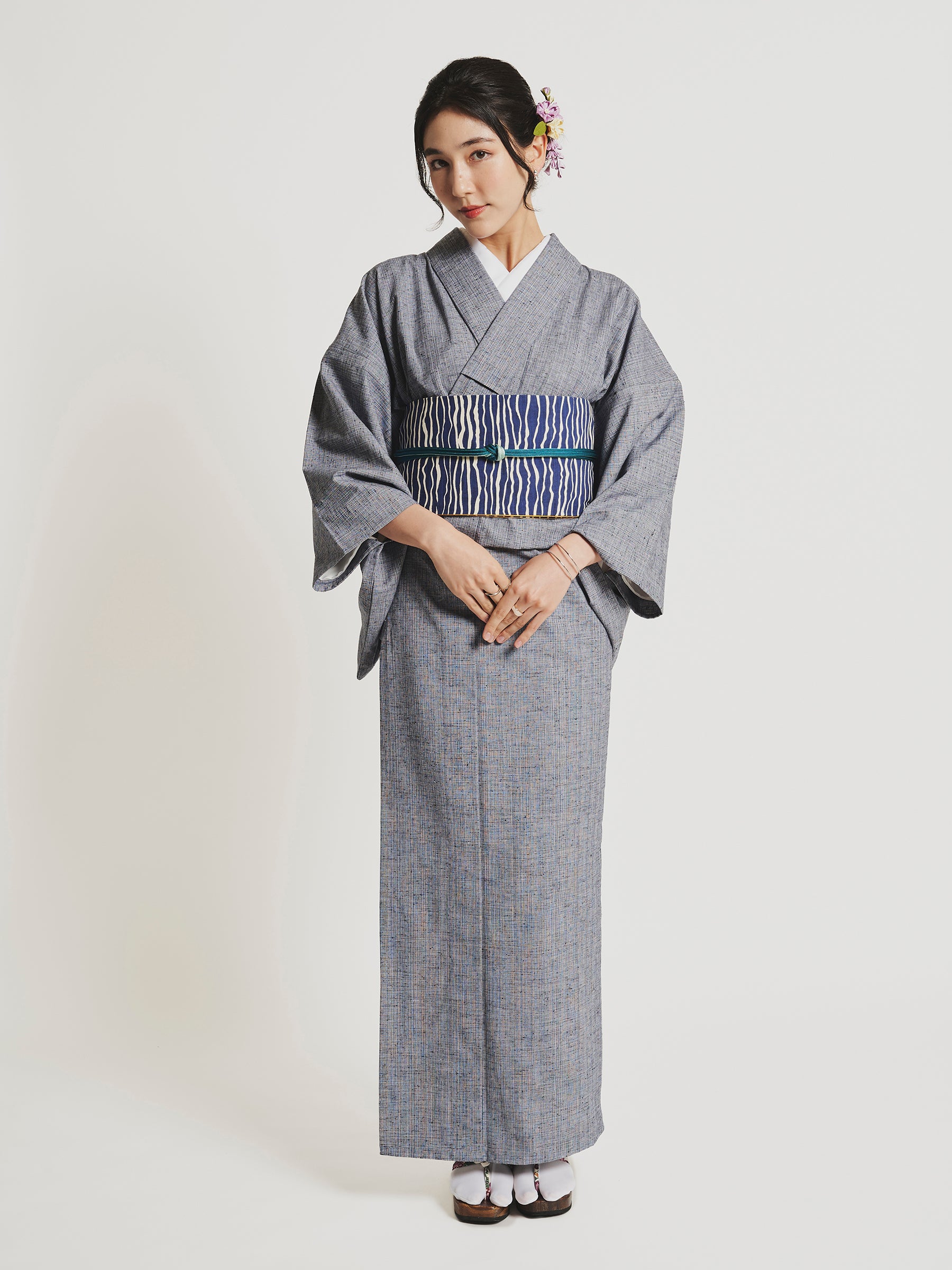 Ame Blue Kurume Cotton Kimono Medium Ame Blue Kurume Cotton Kimono Medium