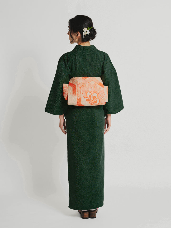 green japanese dress Matcha Kurume Cotton Kimono Illusion Mesh