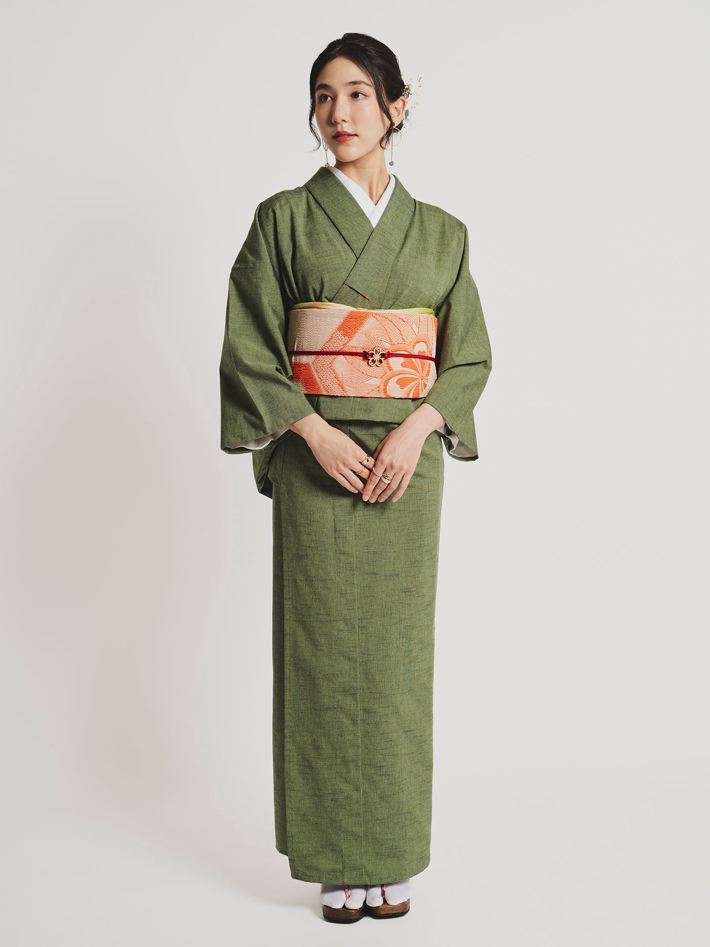 Matcha Green Kurume Cotton Kimono