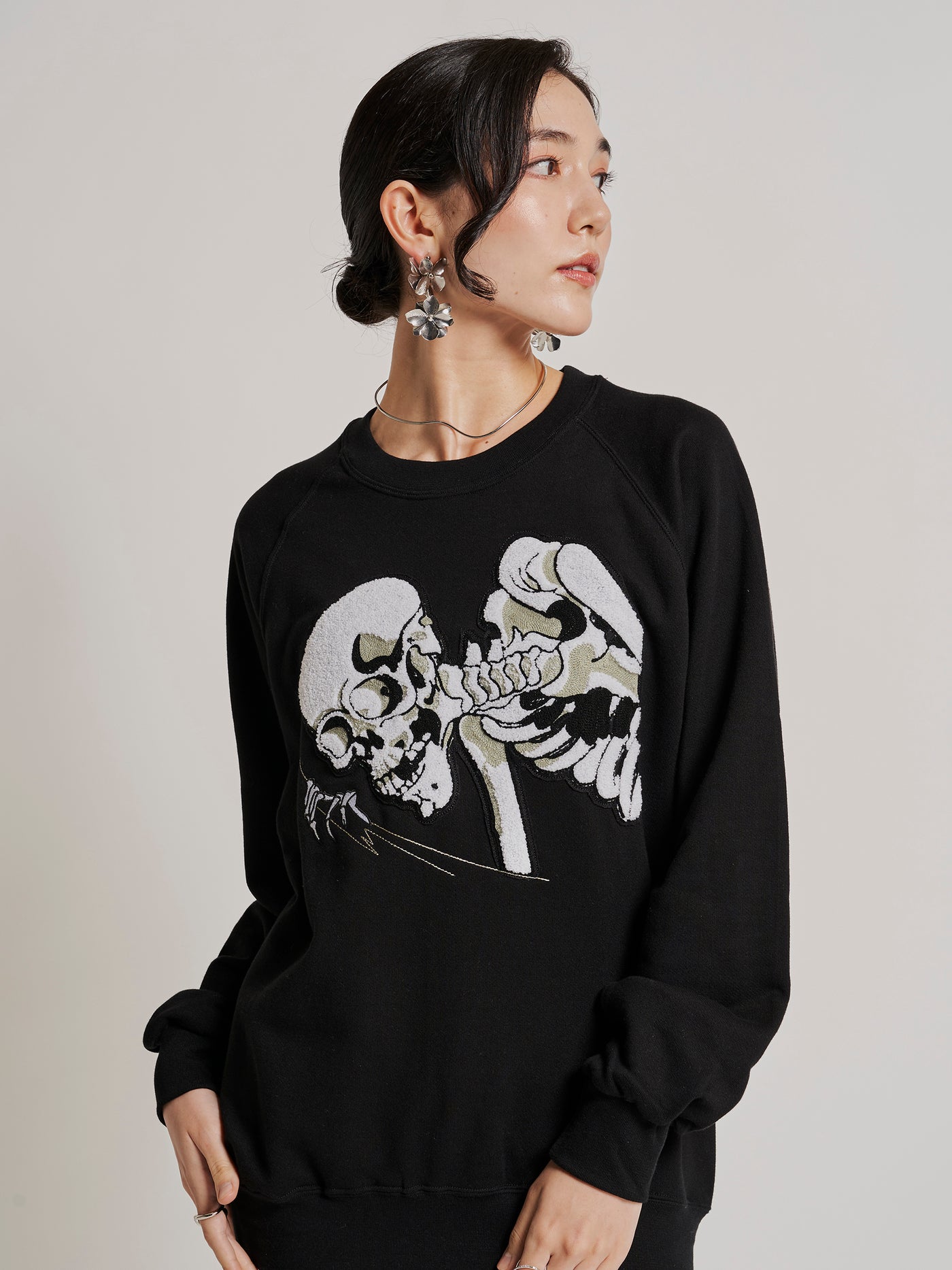 Kuniyoshi Embroidered Cotton Sweatshirt in Black