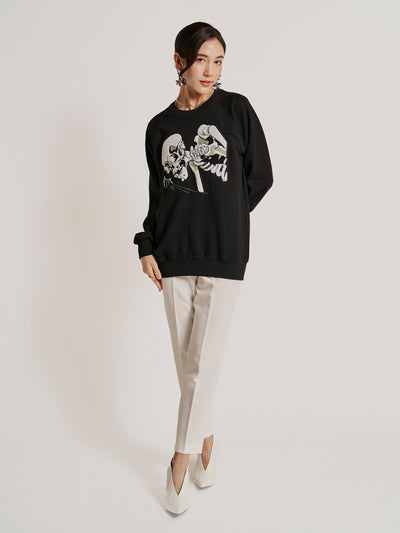 Kuniyoshi Embroidered Cotton Sweatshirt in Black