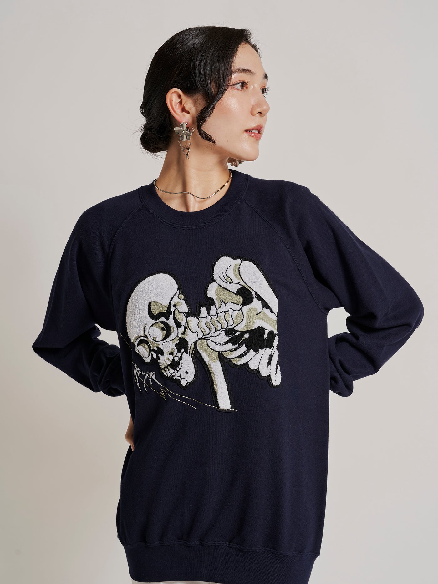 Sweat en Coton Brodé Kuniyoshi en Bleu Marine