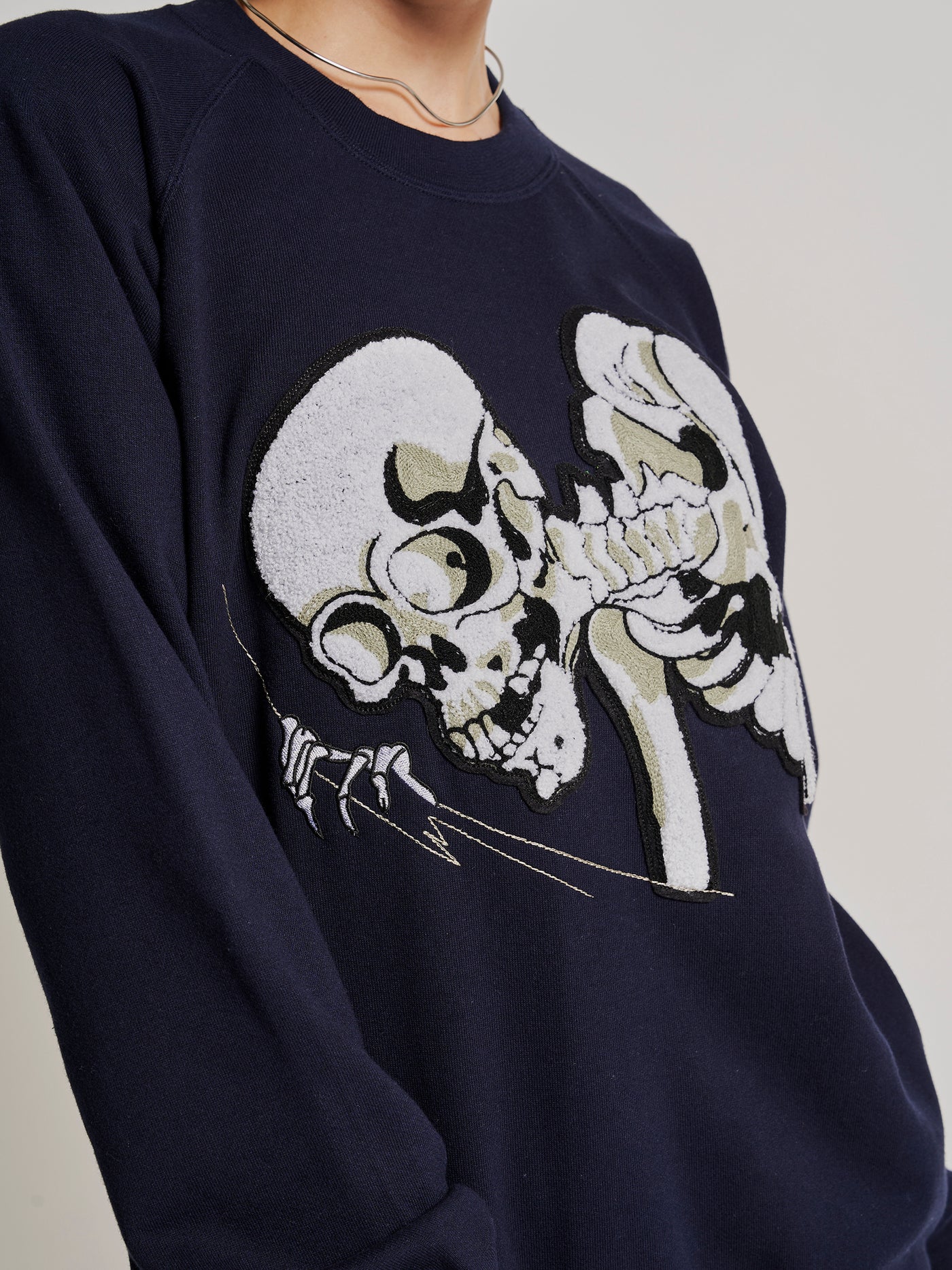 Kuniyoshi Embroidered Cotton Sweatshirt in Navy