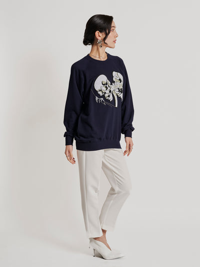 Sweat en Coton Brodé Kuniyoshi en Bleu Marine