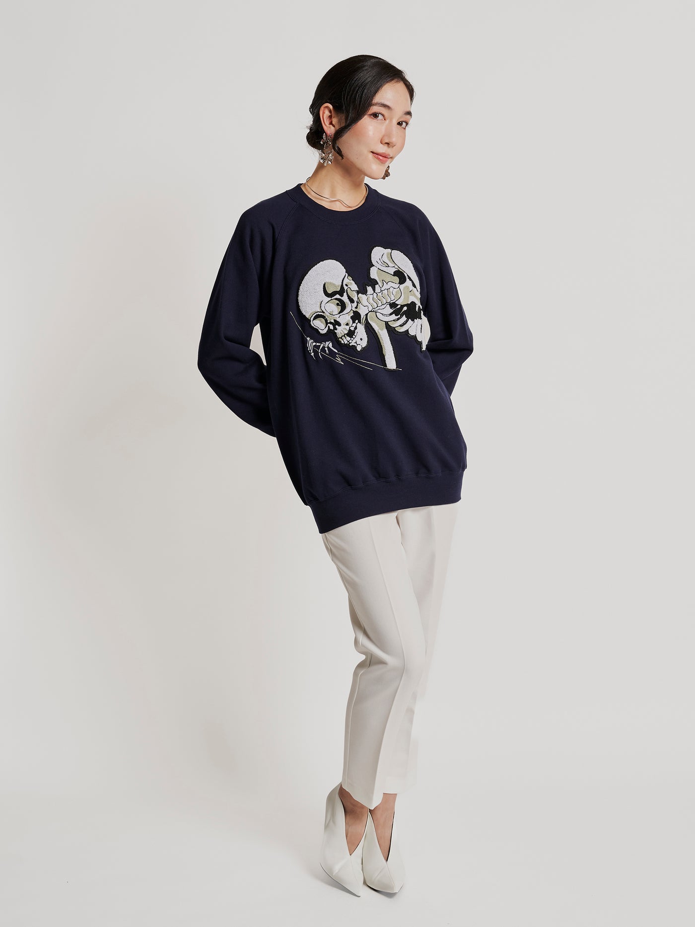 Sweat en Coton Brodé Kuniyoshi en Bleu Marine