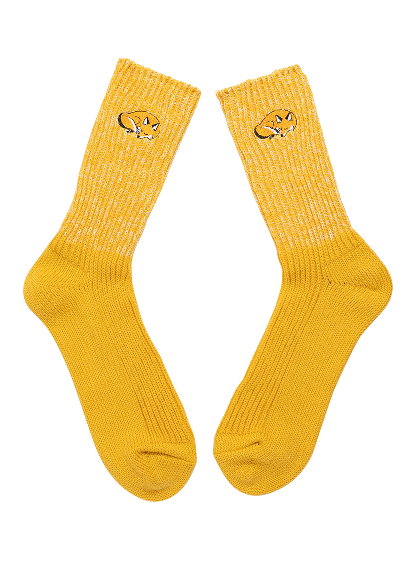 Yellow Fox Embroidered Long Socks - KYO-TO-TO