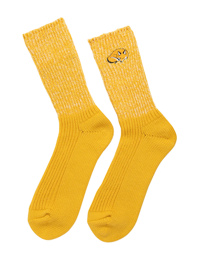 Yellow Fox Embroidered Long Socks - KYO-TO-TO