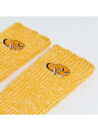 Yellow Fox Embroidered Long Socks - KYO-TO-TO