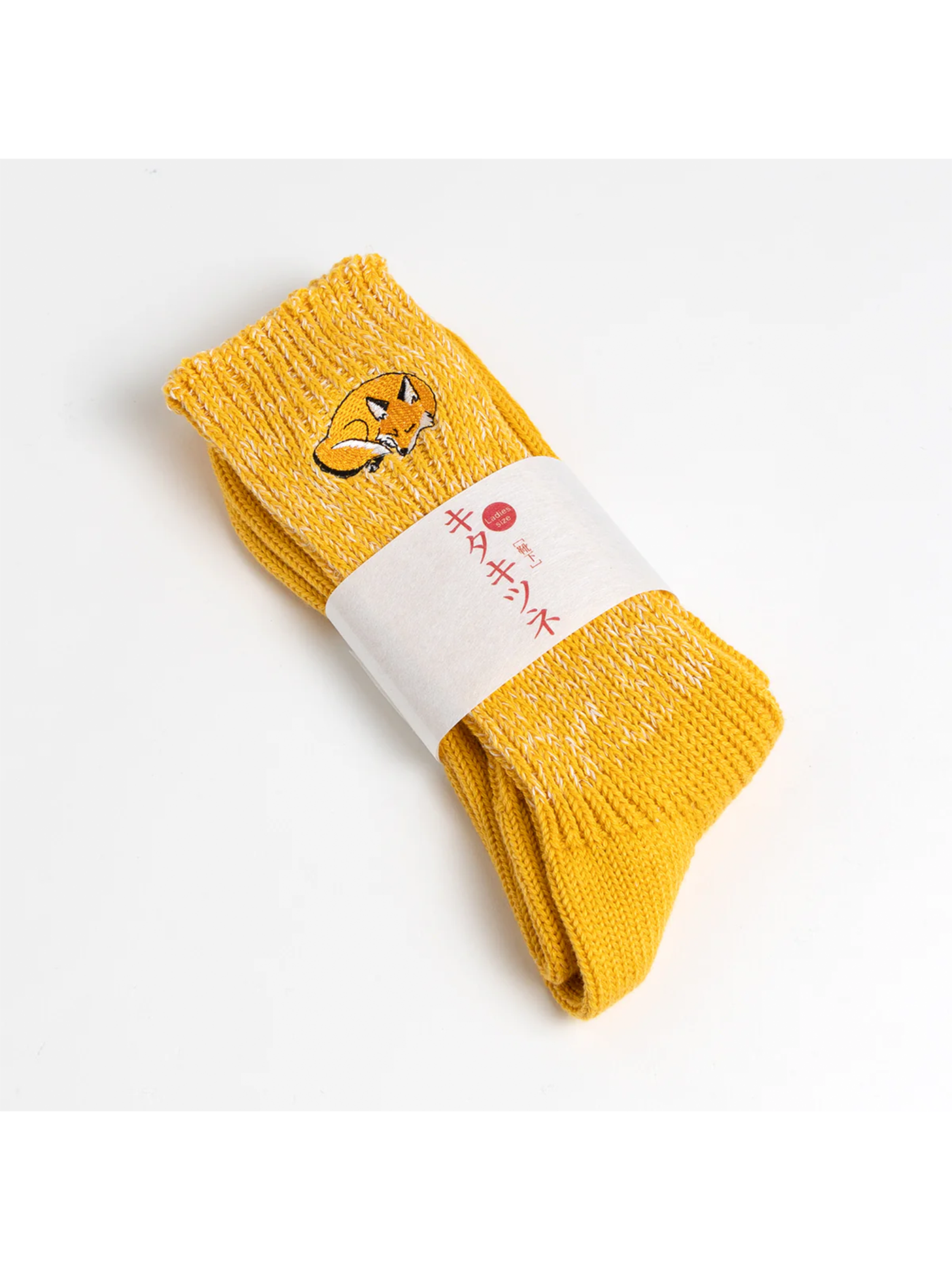 Yellow Fox Embroidered Long Socks - KYO-TO-TO