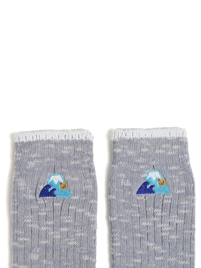 Gray Fuji Embroidered Long Socks