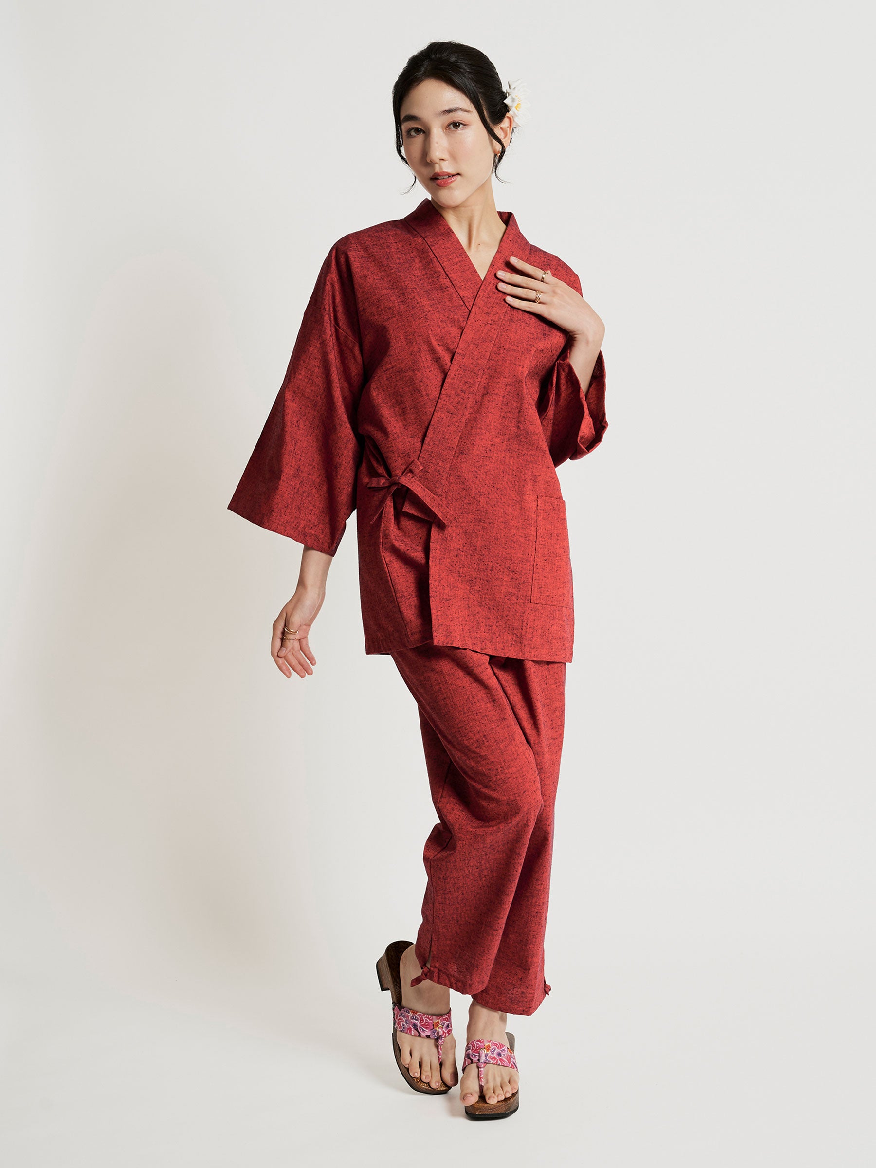 Brocade Red Samue Jacket & Lounge Pants | Japan Objects Store