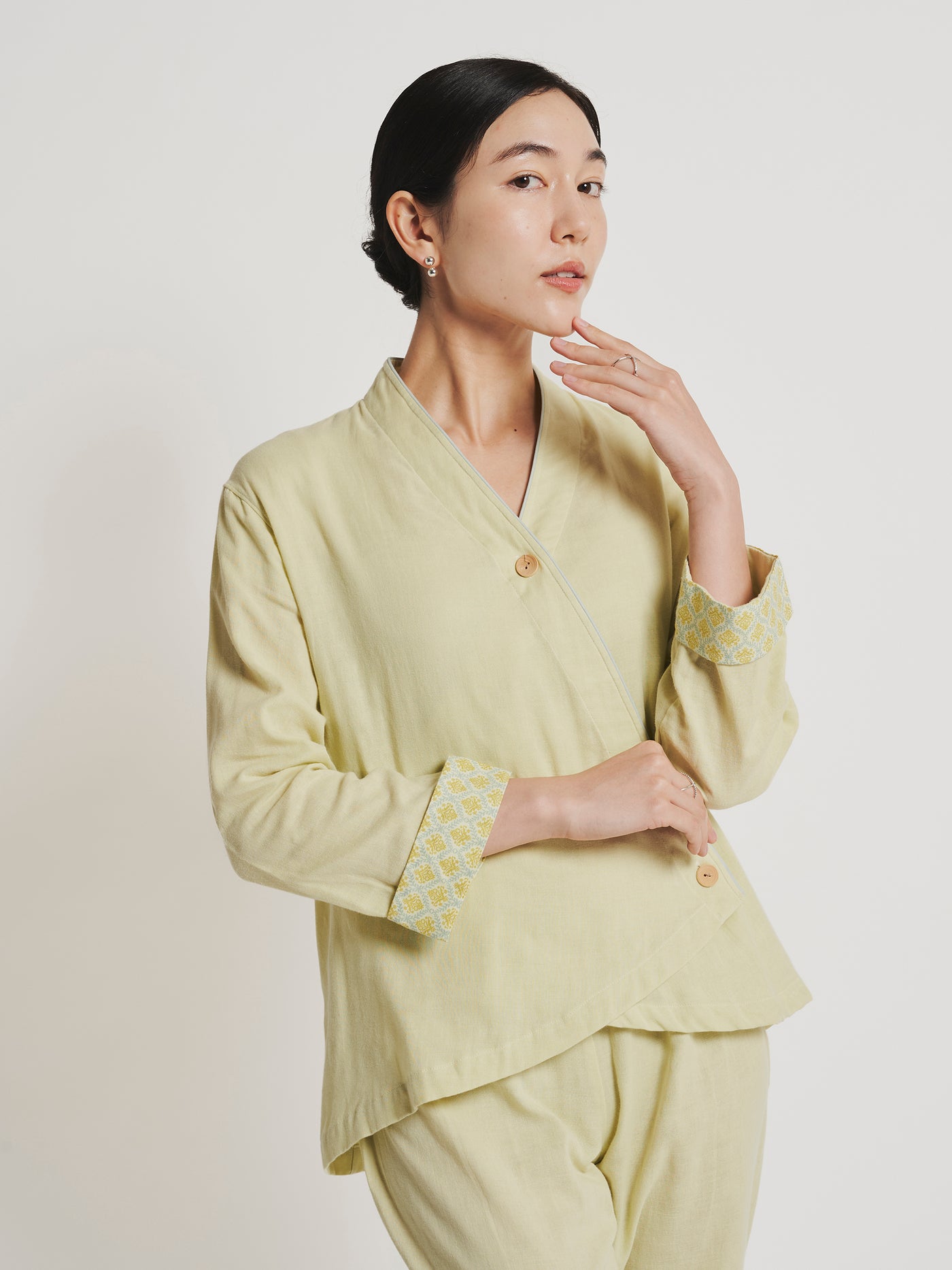 Modern-Cut Cotton Gauze Samue Pajama Set in Honeydew