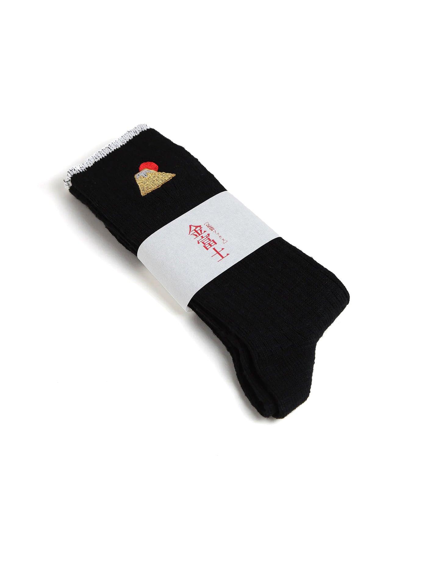 Black Fuji Embroidered Long Socks