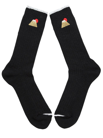 Black Fuji Embroidered Long Socks