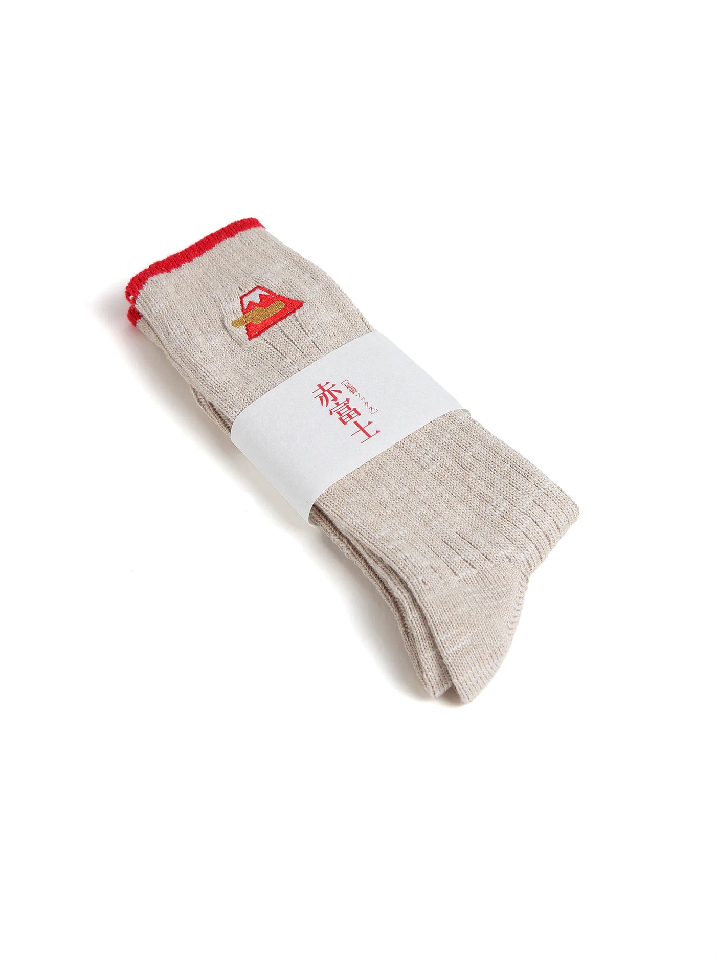 Beige Fuji Embroidered Long Socks