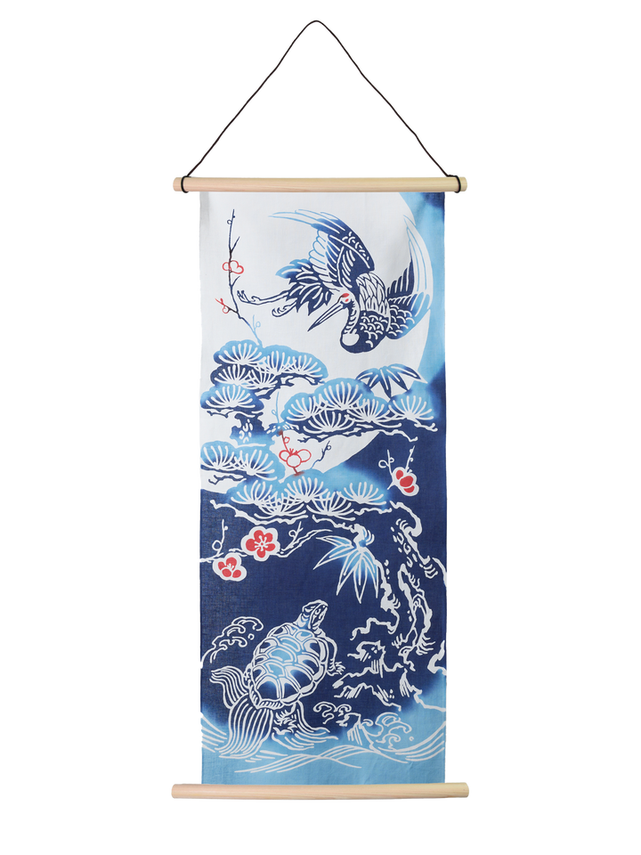 Moonlit Crane & Turtle Tenugui Towel | Japan Objects Store