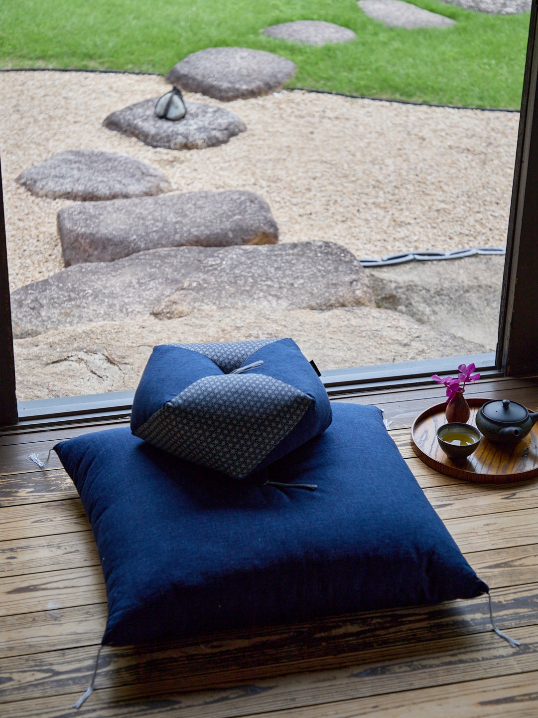 Meditation Cushions Set – Asanoha Navy | Japan Object Store