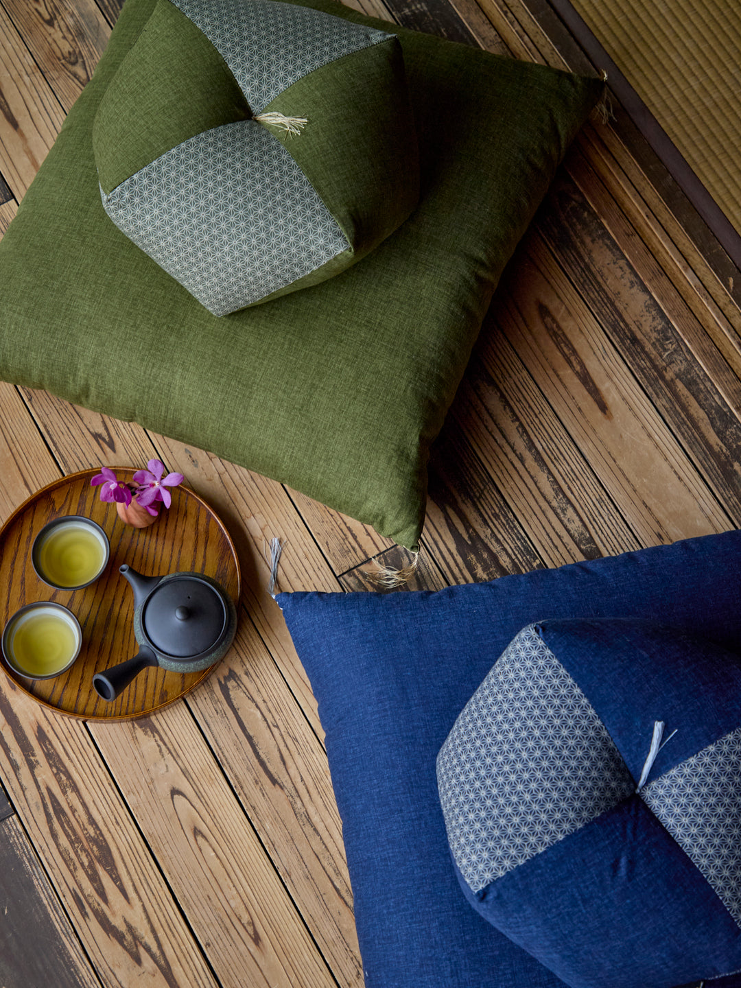 眠 バナナ・ヨシモト Meditation Cushions Set – Asanoha Navy | Japan Object Store