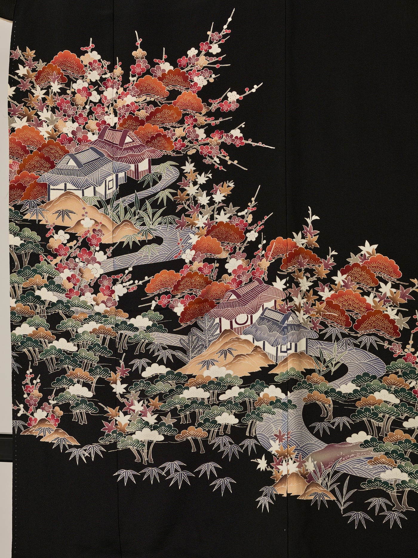 Women's Vintage Black Hanamura Silk Japanese Kimono