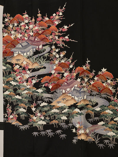 Women's Vintage Black Hanamura Silk Japanese Kimono