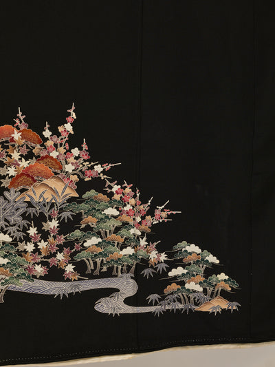 Women's Vintage Black Hanamura Silk Japanese Kimono