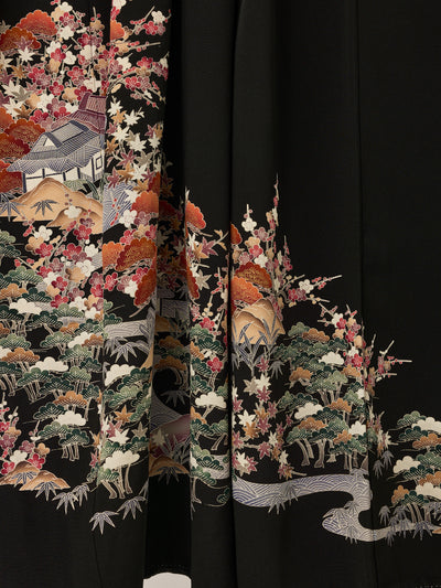 Women's Vintage Black Hanamura Silk Japanese Kimono