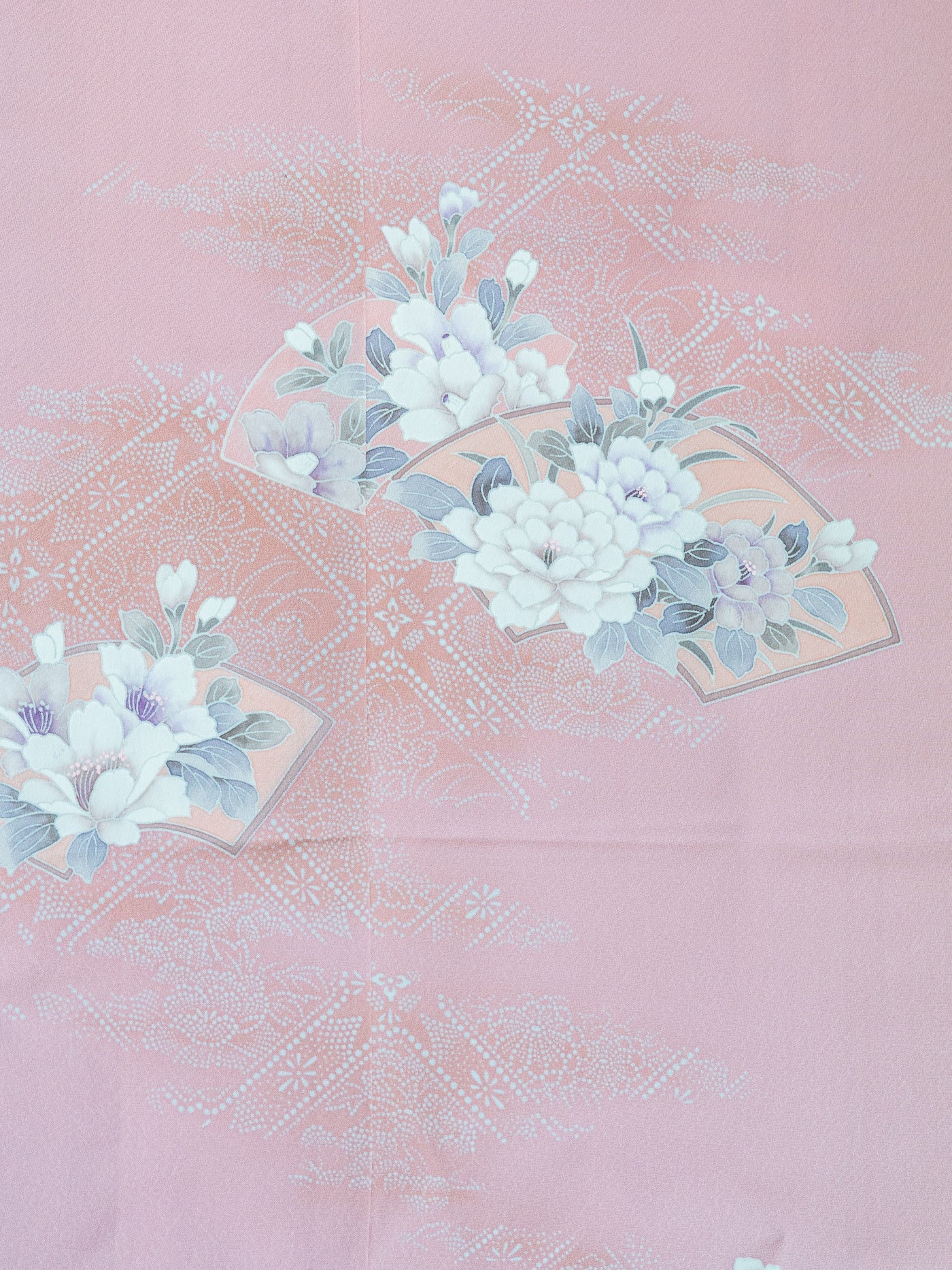 古着茶花扇真丝和服