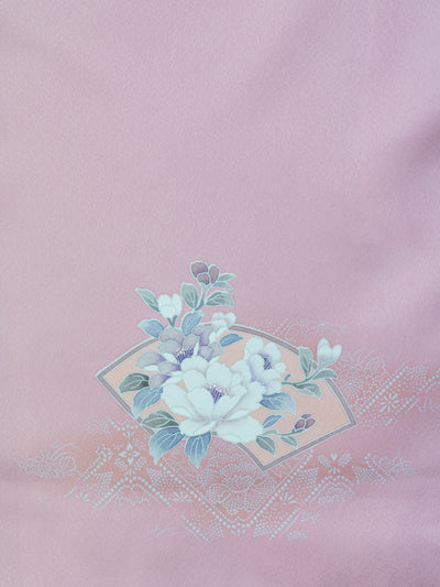 古着茶花扇真丝和服