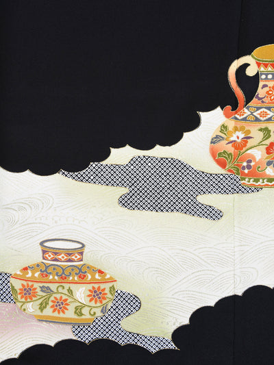 Vintage Silk Black Japanese Kimono Detail
