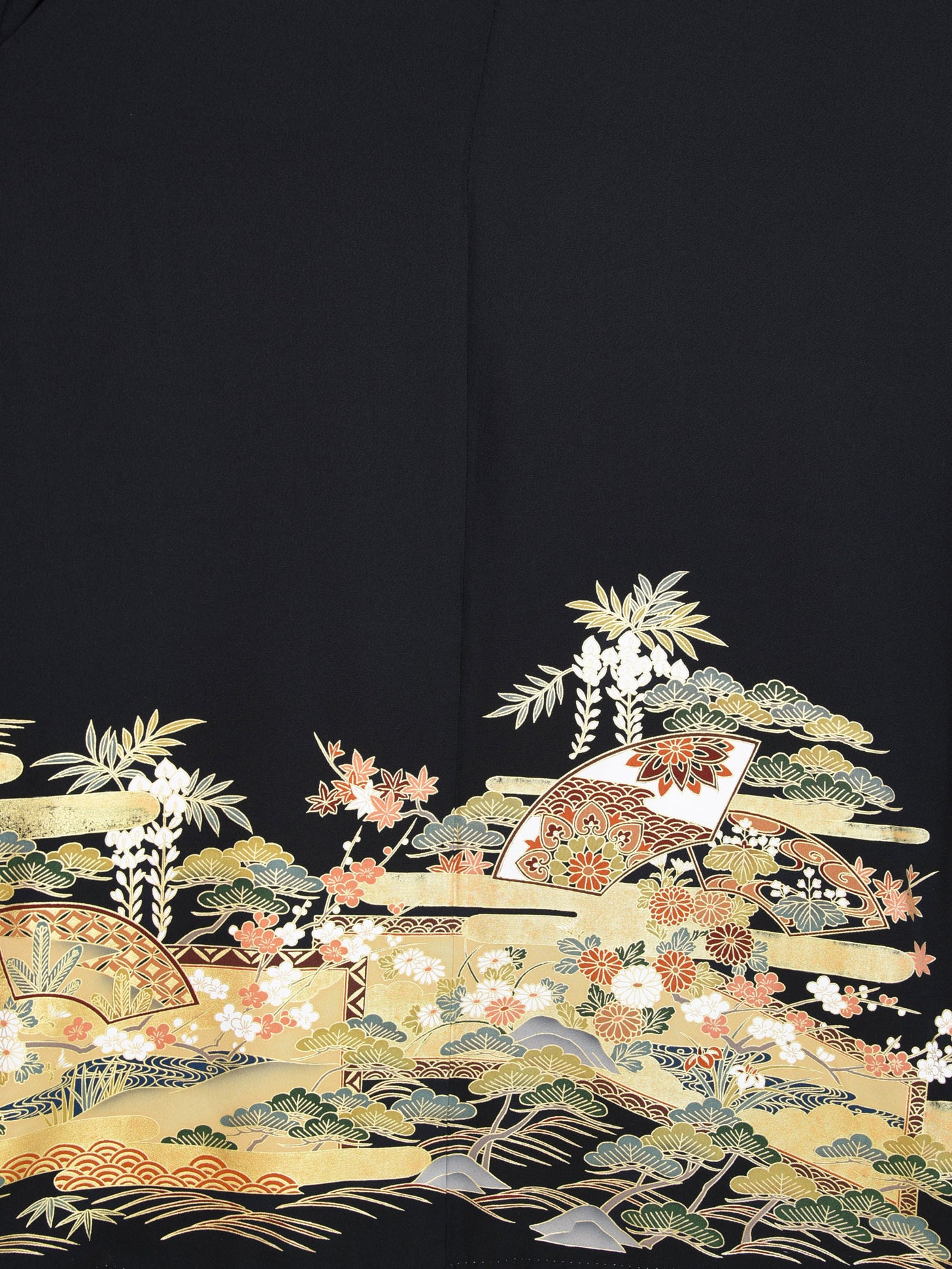 Vintage Silk Garden Black Kimono Detail
