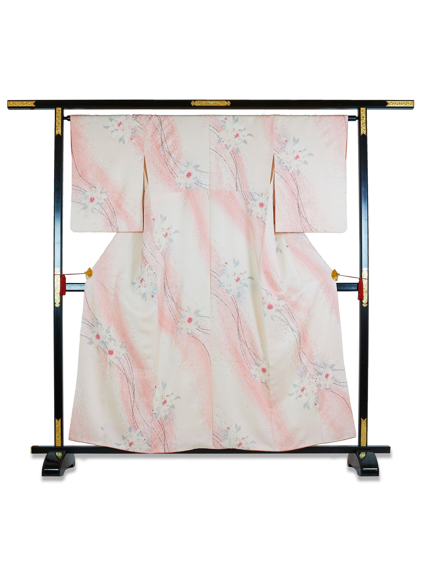 Kimono Japonais Vintage Fleurs Roses en Soie