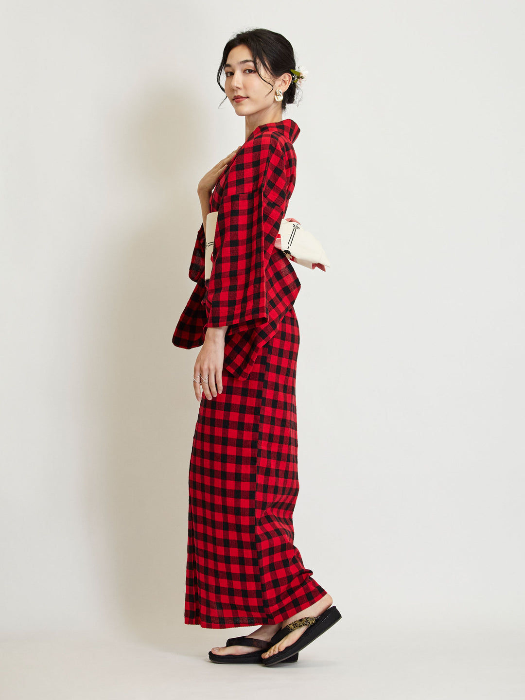 格紋紅純棉浴衣和服| Japan Objects Store