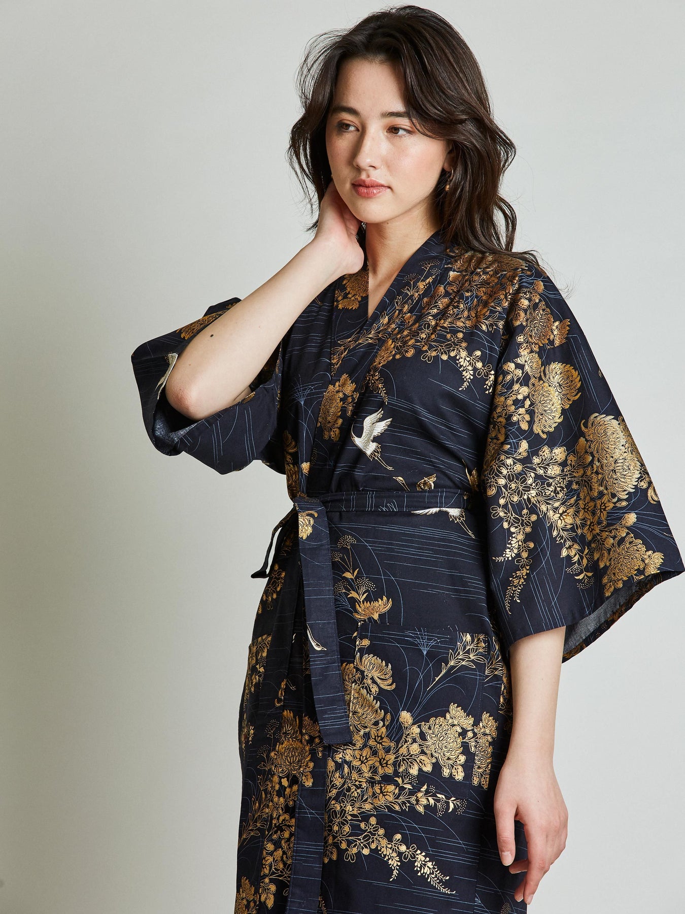 Japanese Robe Emn Japanese Crane Cotton Kimono Robe | Japan Objects Store