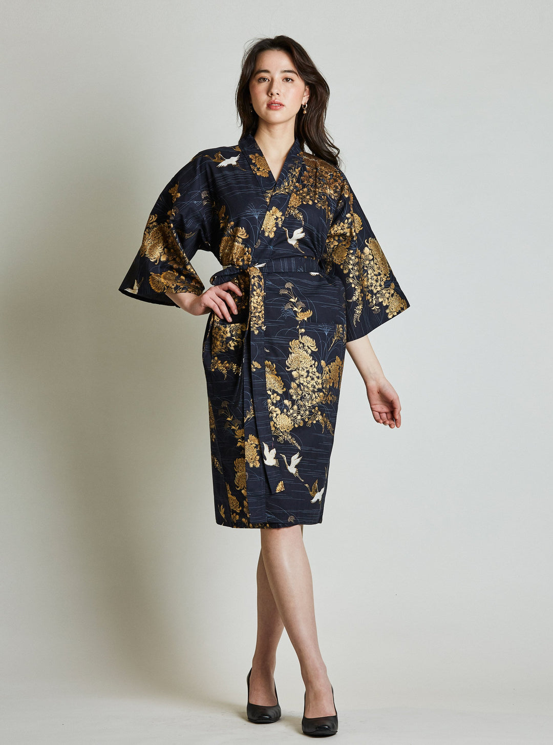 Japanese Crane Cotton Kimono Robe1