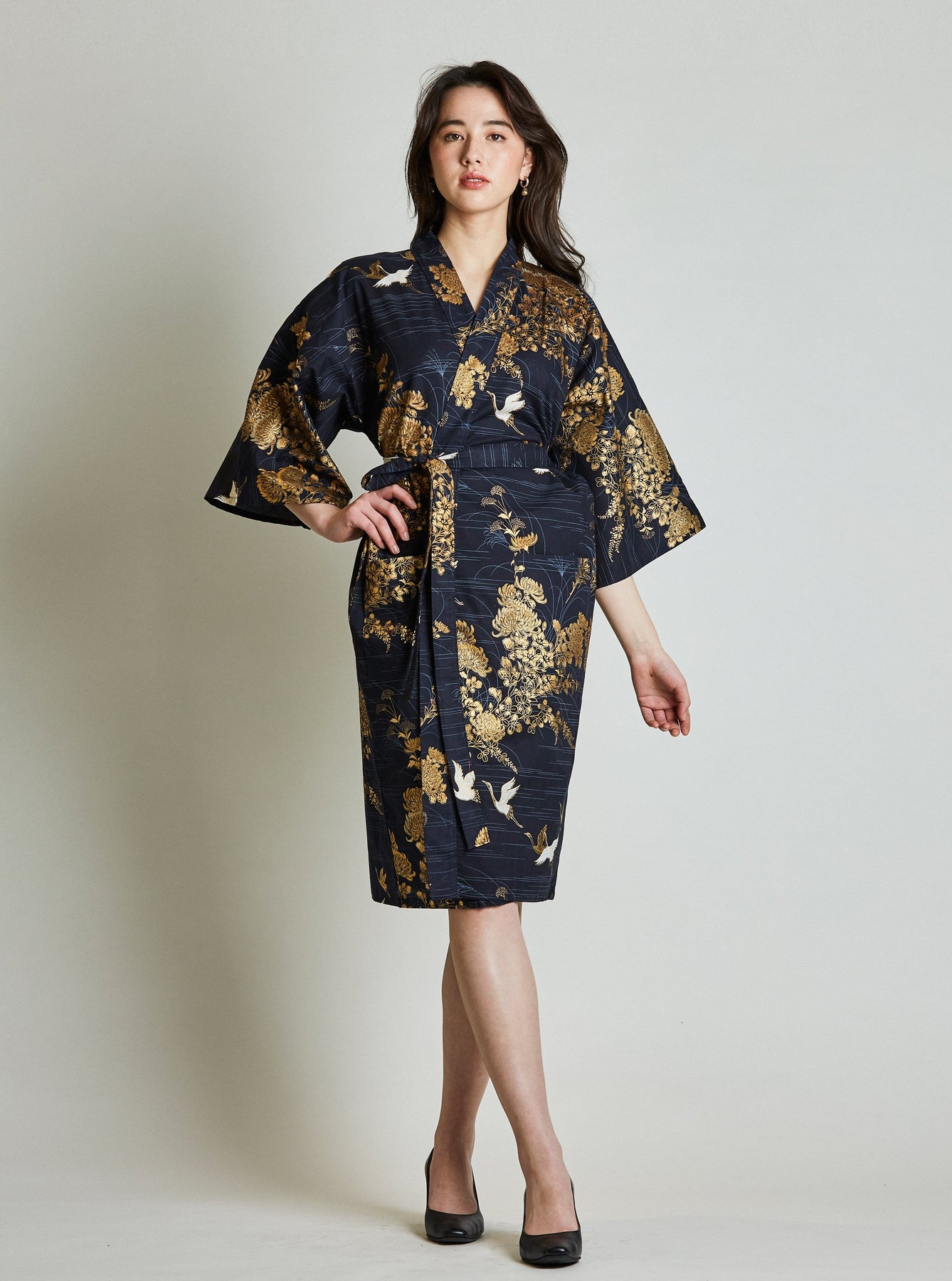 Japanese Robe Emn Japanese Crane Cotton Kimono Robe | Japan Objects Store
