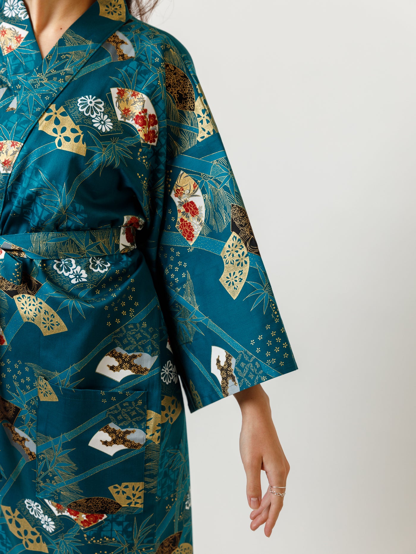 Sensu Cotton-Satin Kimono Robe Sleeve