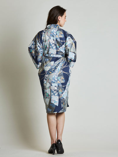 Sakura Floral Blue Kimono Robe rear view