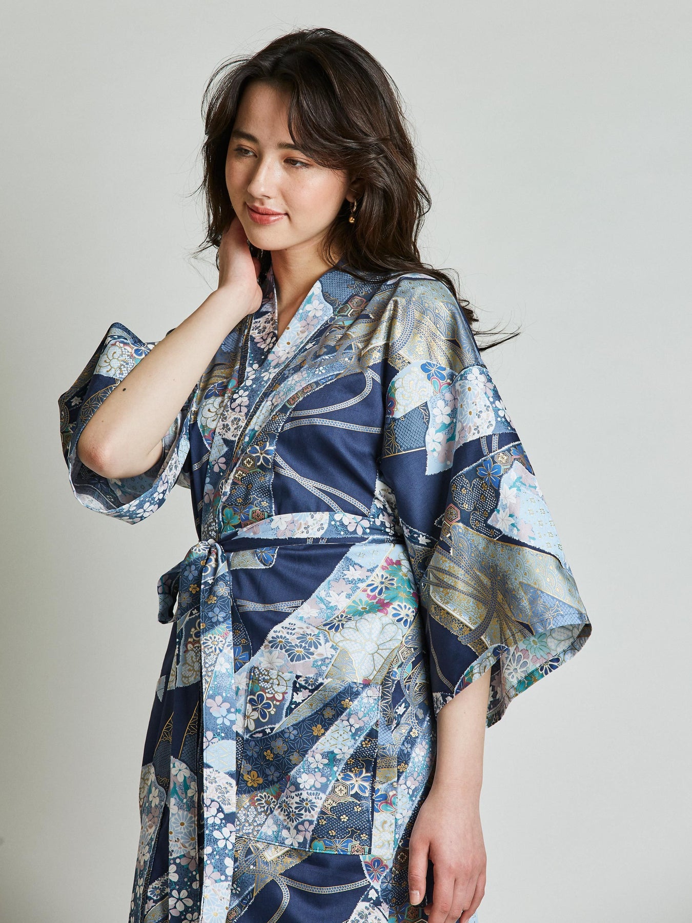 Floral Ribbon Cotton-Satin Kimono Robe | Japan Objects Store
