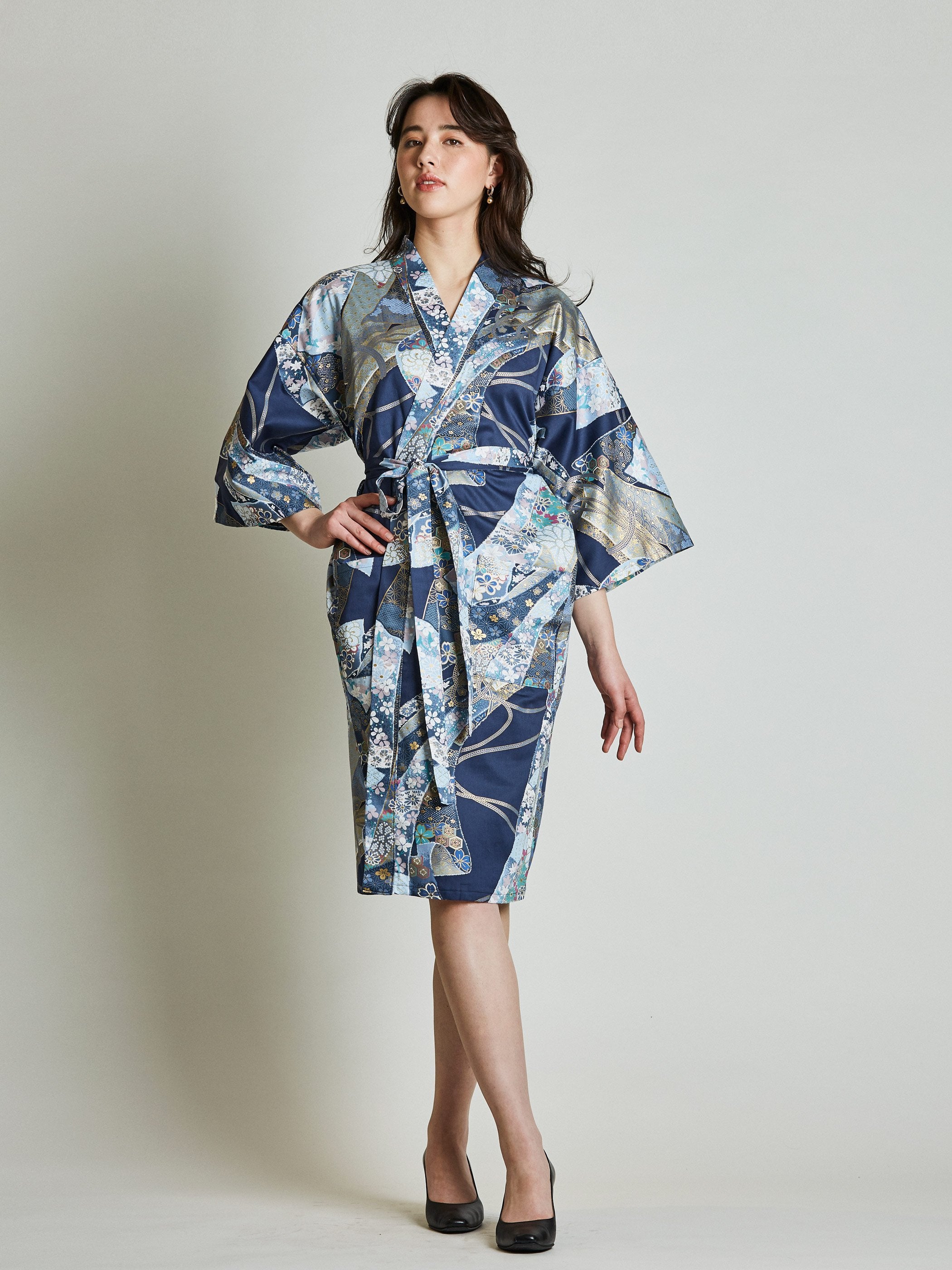 Floral Ribbon Cotton-Satin Kimono Robe | Japan Objects Store