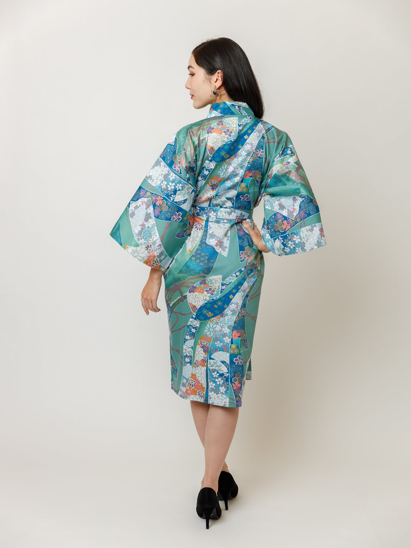 Robe Ribbon Turquoise Ribbon Cotton-Satin Kimono Robe | Japan Objects Store
