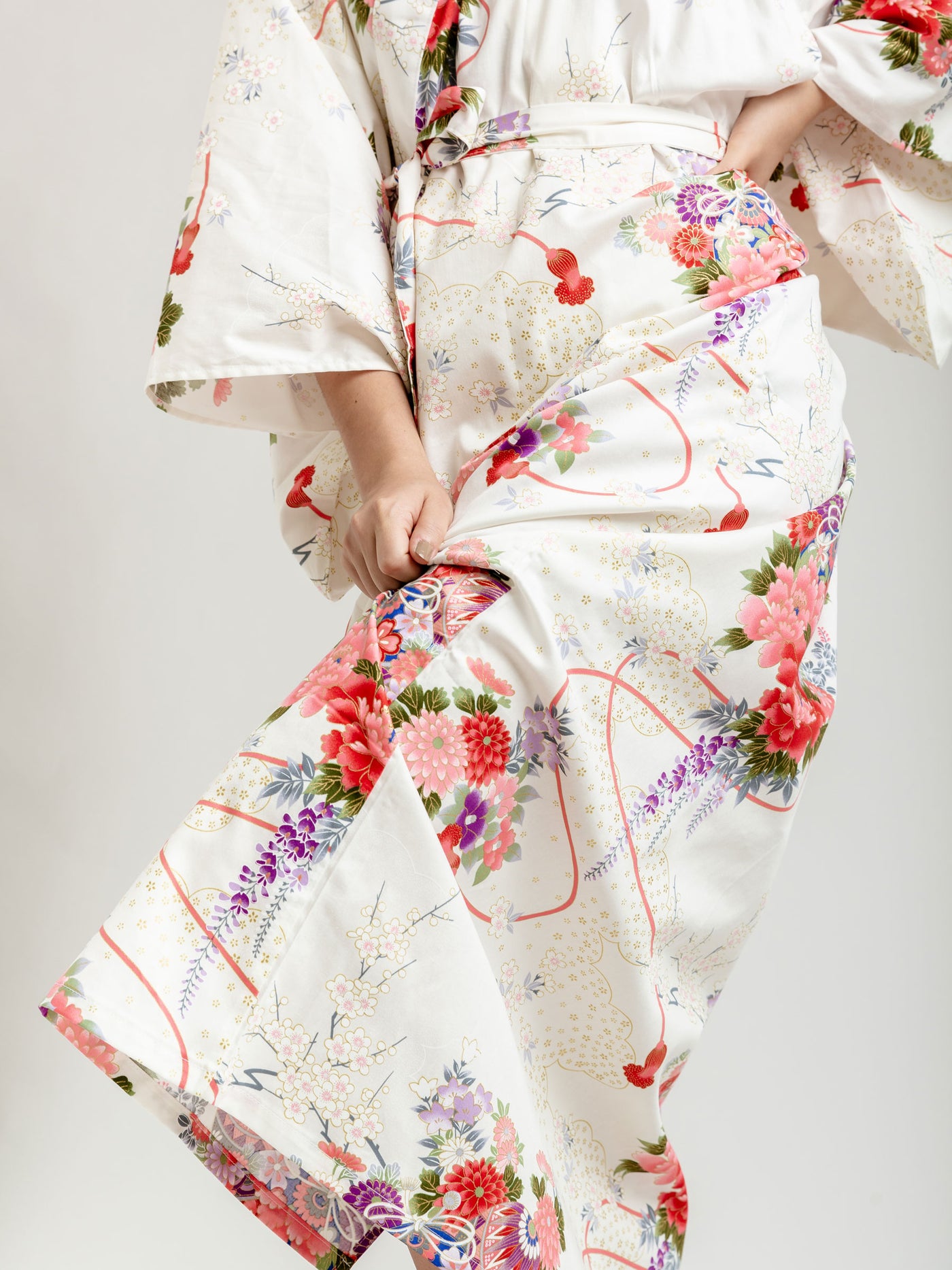 White Temari Long Kimono Robe Bottom