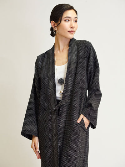 Veste Kimono Longue Haori Noir Miyako
