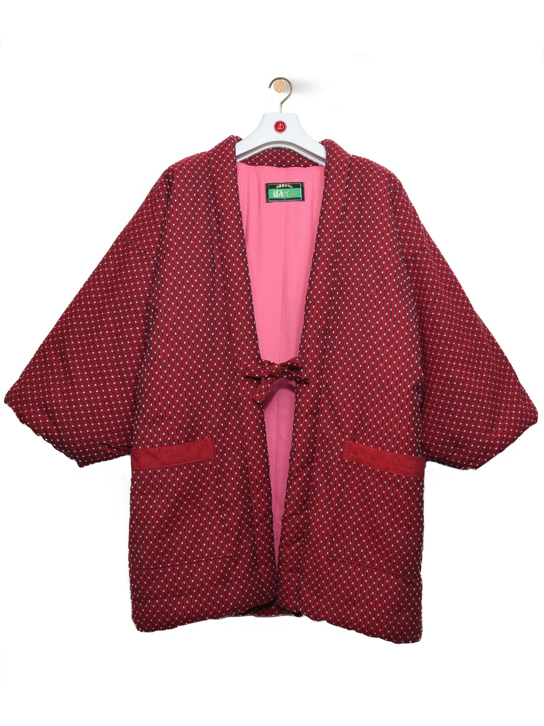 10% OFF Made in Japan Hanten Jacket Padding good Wadded Striped Red Pattern Drawstring Kimono Robe Warm Winter Jacket