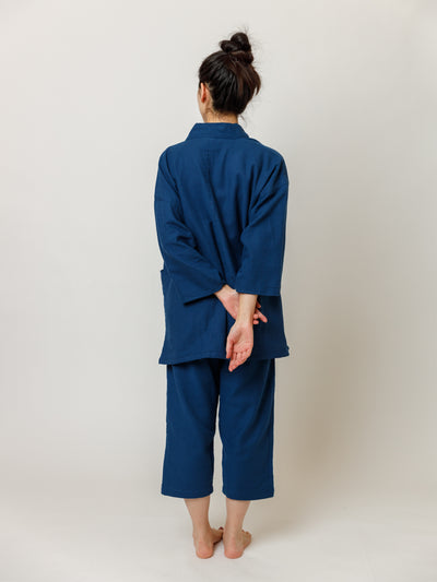 Samue Cotton Gauze Pajama Set in Indigo Back
