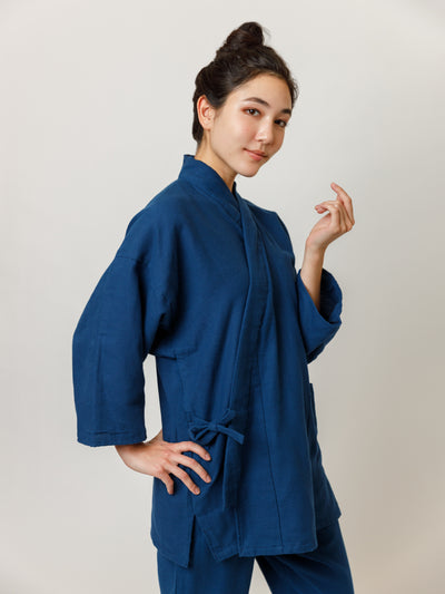 Samue Cotton Gauze Pajama Set in Indigo Close Up