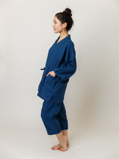 Samue Cotton Gauze Pajama Set in Indigo Side