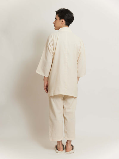 Unisex Samue Cotton Gauze Pajama Set in Ivory