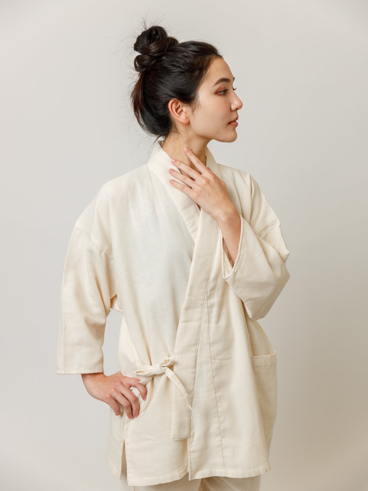 Samue Cotton Gauze Pajama Set in Ivory Jacket