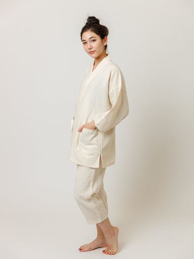Samue Cotton Gauze Pajama Set in Ivory Side