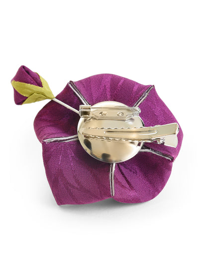 Bellflower Kanzashi Silk Hair Clip/Brooch in Purple Back